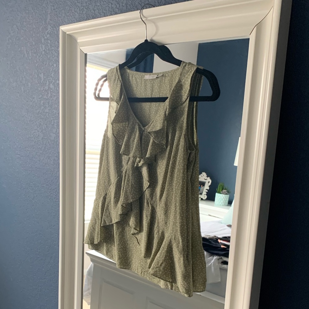 Halogen green pokadots ruffle shirt